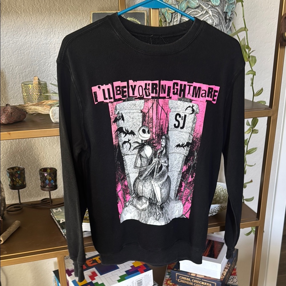 Disney Black and Pink Crew Neck Sweater with Bold Graphic